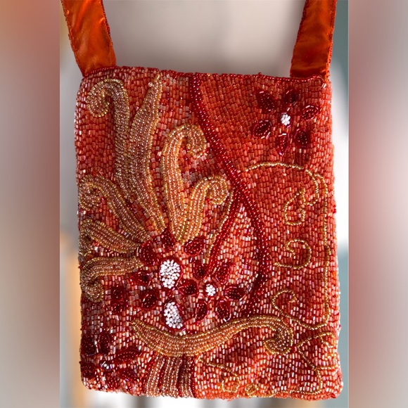 Cache' Multicolored Orange, Red, Gold, & White Beaded Shoulder Bag - Picture 5 of 13
